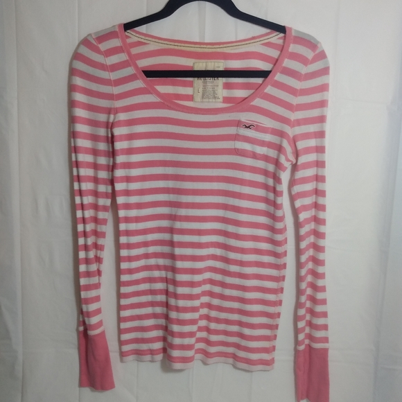 Hollister Pink and white striped long sleeve shirt - Picture 1 of 5